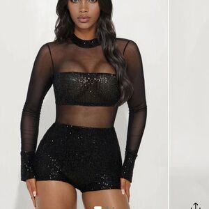 Fashion Nova Black Sheer Sequin Dress